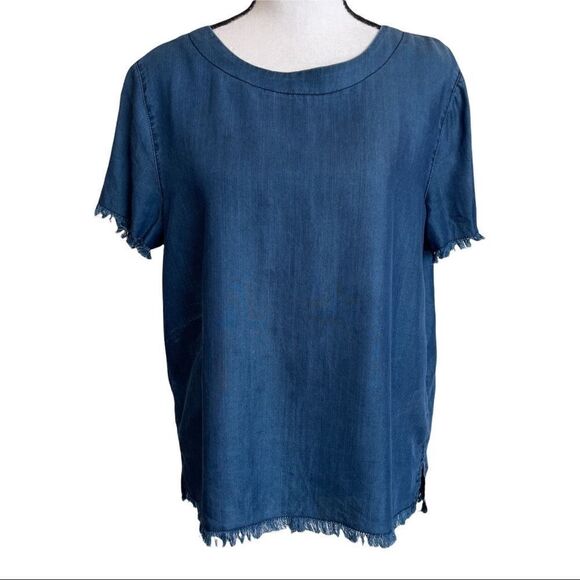 Mi Ami 100% Tencel Fringed Edge Top, Size L - Picture 2 of 13